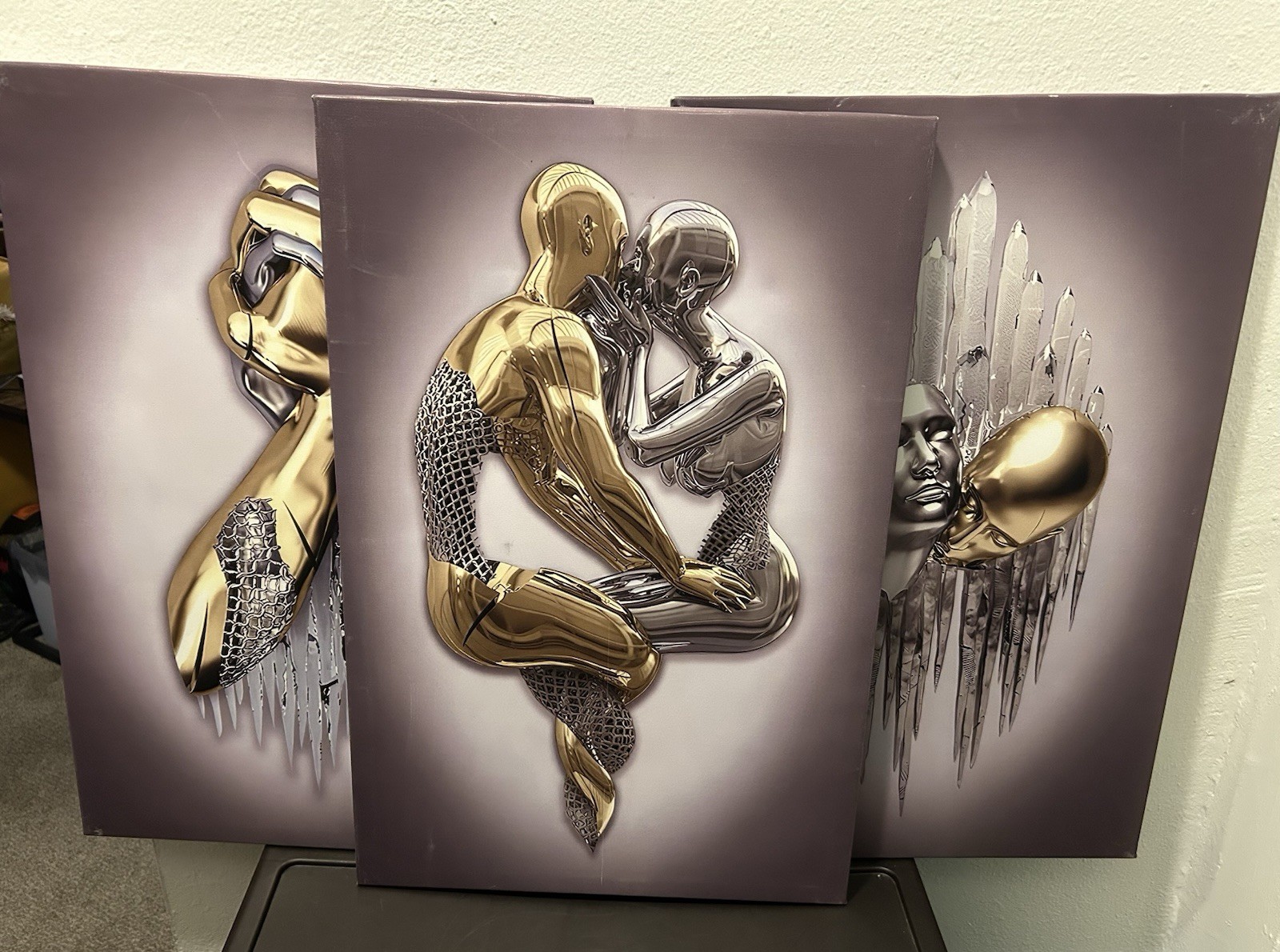 3-PC 3D Metal Effect Couple Canvas Prints Wall Decor Abstract Art gallery