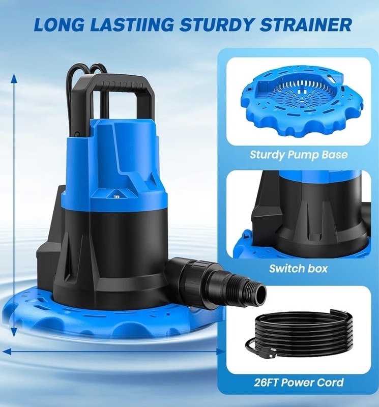 1HP Automatic Pool Cover Pump 5000 GPH Submersible Sump Water Transfer Drainage gallery