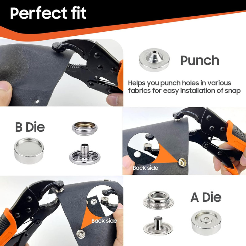Heavy Duty Snap Fastener Tool Kit, Punching Function, Snap Button Tool with Adju gallery
