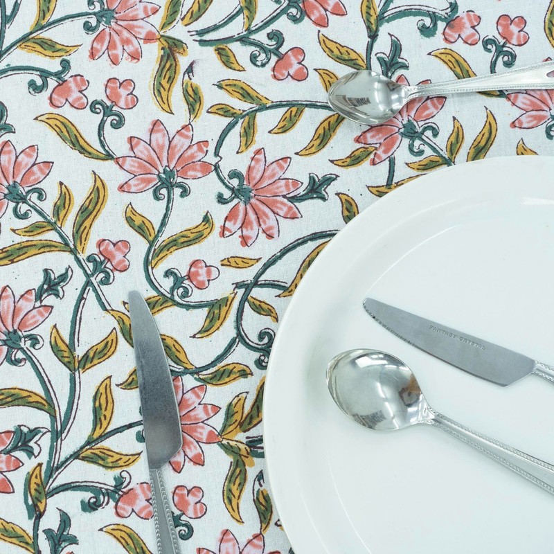 Hand Block Printed Tablecloth, Wedding Gift, Use for Dining Table Decor gallery