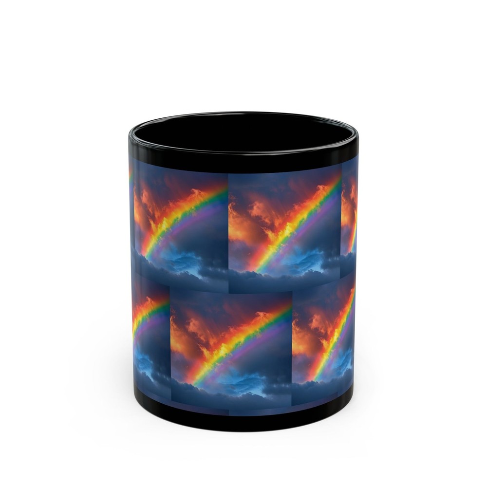 Vibrant Rainbow Cloudscape Mug | Black Ceramic Coffee Cup