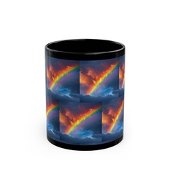 Vibrant Rainbow Cloudscape Mug | Black Ceramic Coffee Cup