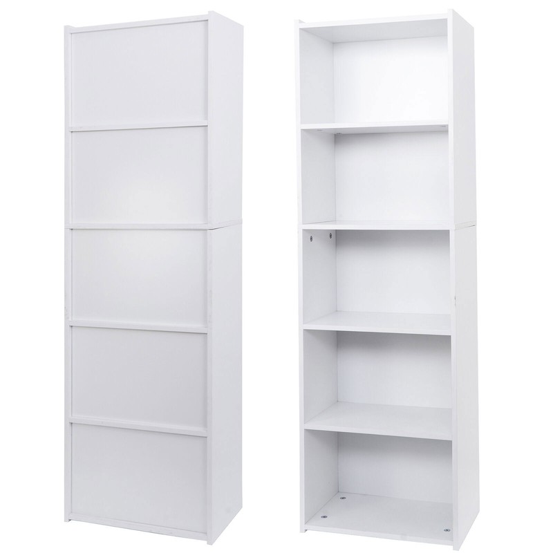 5 Tier Reversible Open Shelf Bookcase Bookshelf Modern White Corner Bookcase gallery