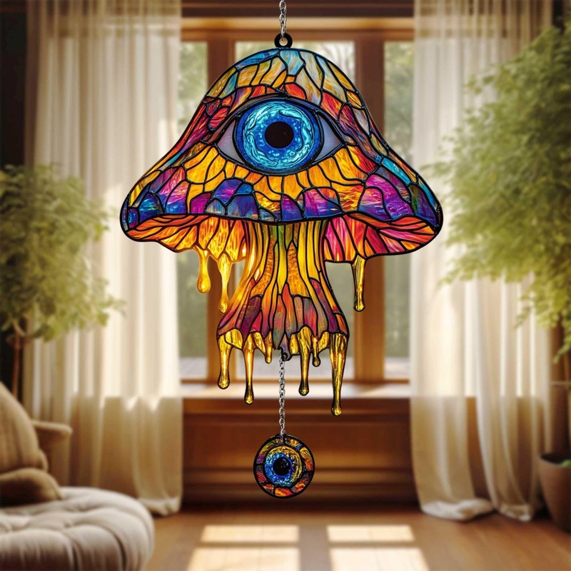 Psychedelic Mushroom Suncatcher, Rainbow Acrylic, Trippy Cottagecore Decor gallery