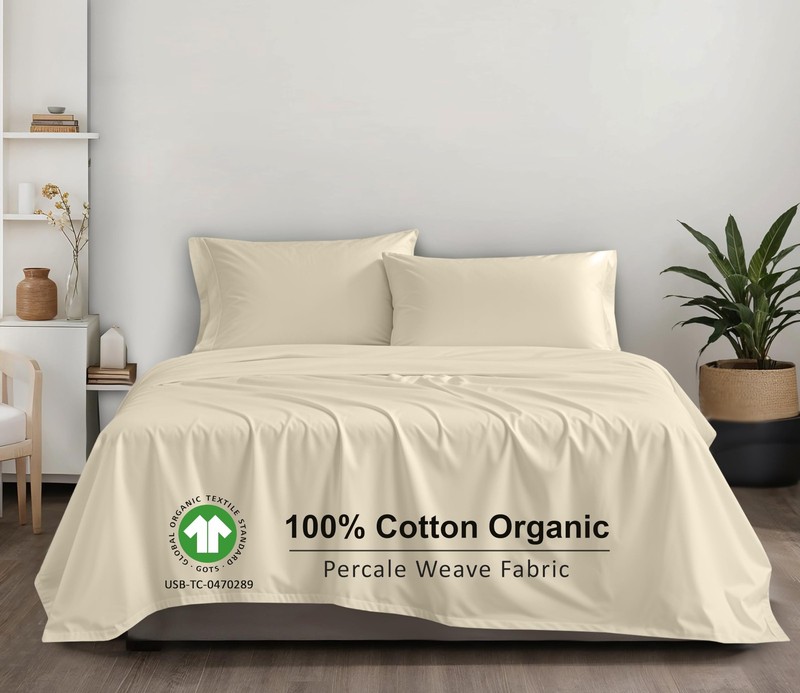 100% Cotton Organic Percale Sheets Queen Size – Crisp Cooling Bed Sheets for ... gallery