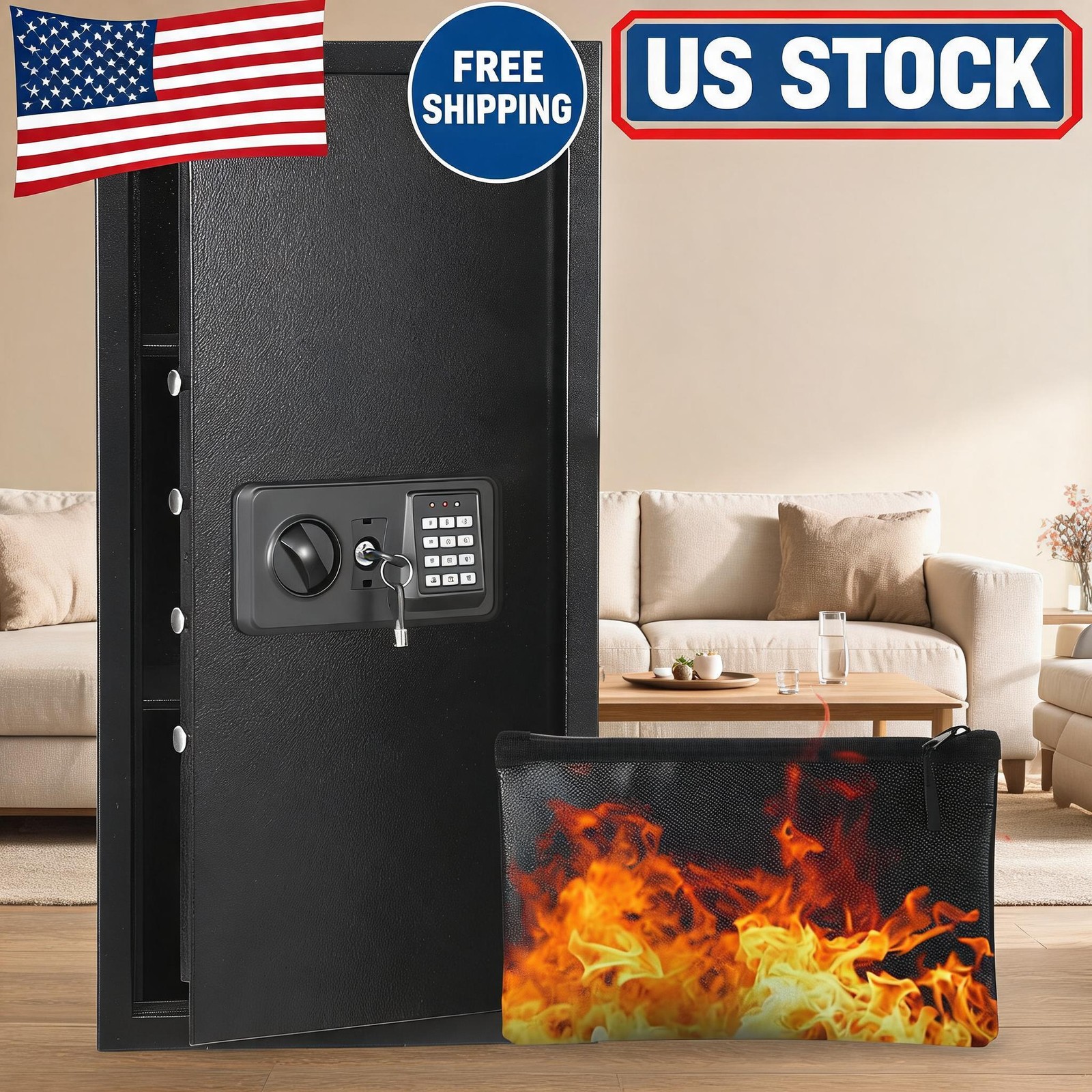 Digital Keypad Safe Box for Home with Fireproof Bag, Heavy Duty Steel Security gallery
