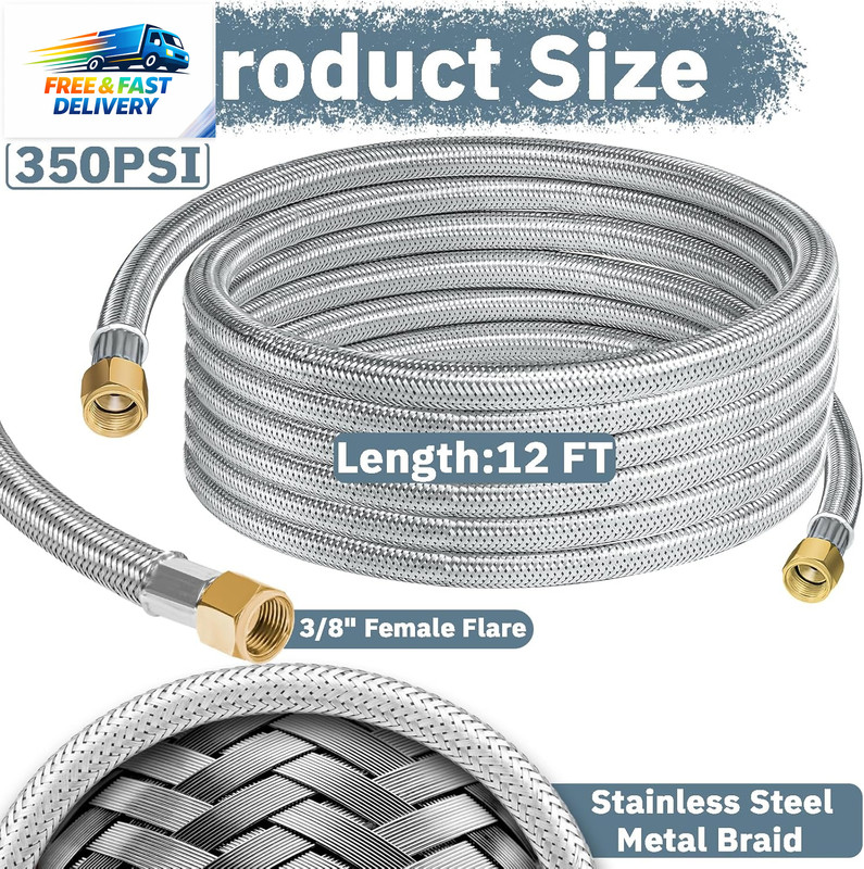 12FT Stainless High Pressure Braided Propane Hose Extension with Conversion Coup gallery