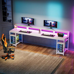 Moronia 78.7 In. Rectangular White Engineered Wood 2-Person Computer Desk with M