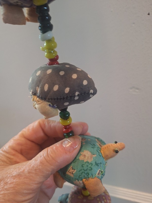 Cloth & Bead 17 Turtle Hanging Mobile, Varied Fabrics, 55" Long, Made In India gallery