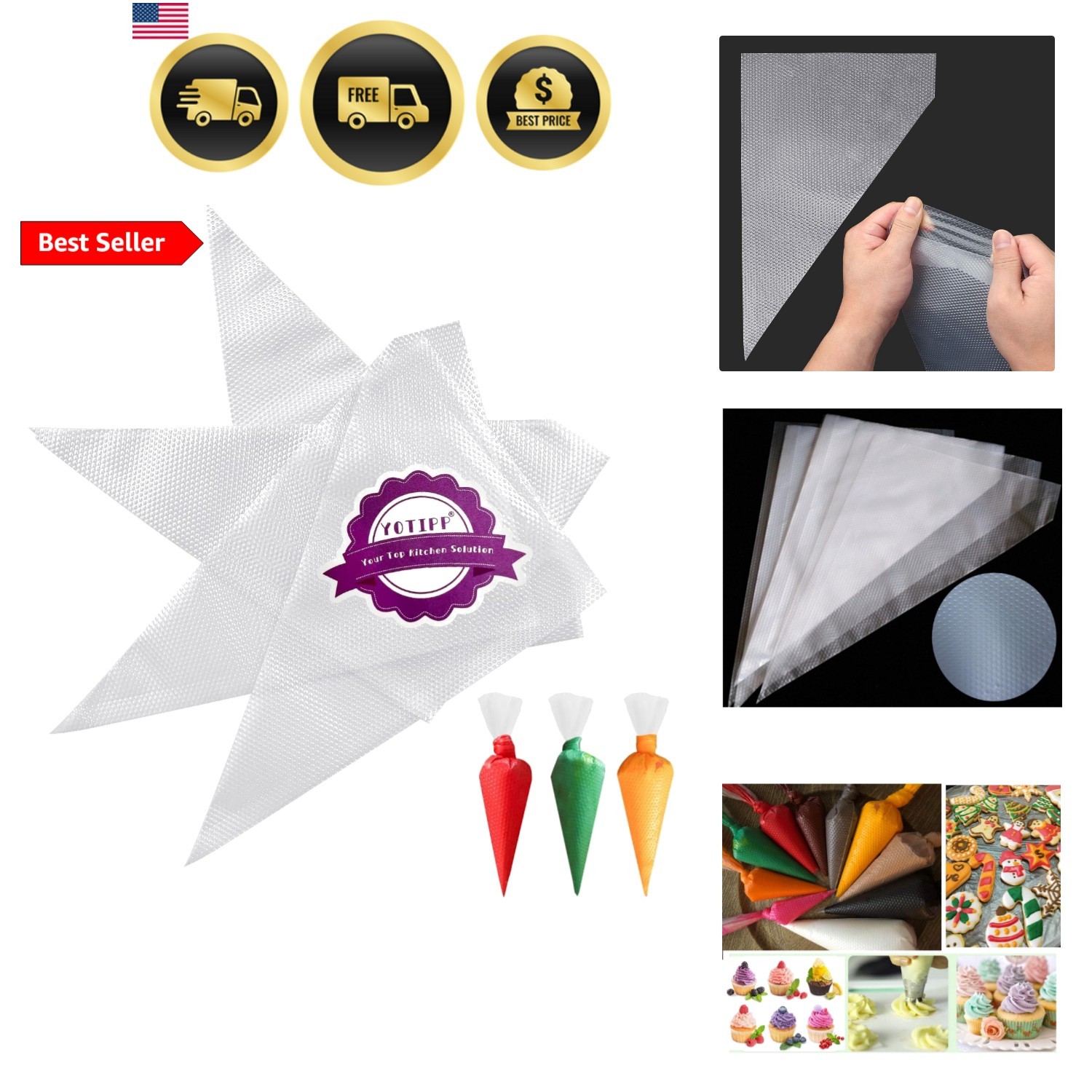 Thickened 100pcs/set Disposable Pastry Bag Icing Piping Bag Cake Cupcake Deco... gallery
