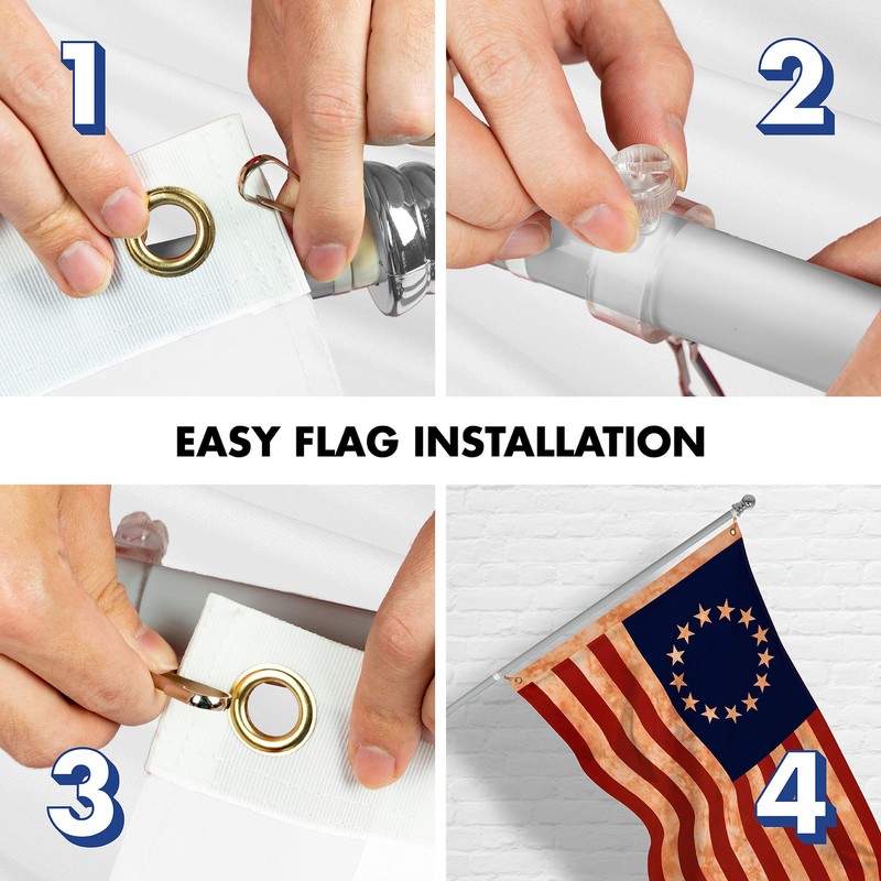 G128 Combo: 6Ft Flagpole Silver & Betsy Ross Tea-Stained Flag 3x5Ft Printed Poly gallery