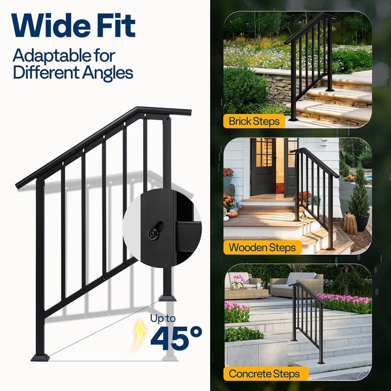 2Pack 3 Step Galvanized Steel Step Handrail Stair Railing Outdoor Deck Hand Rail gallery