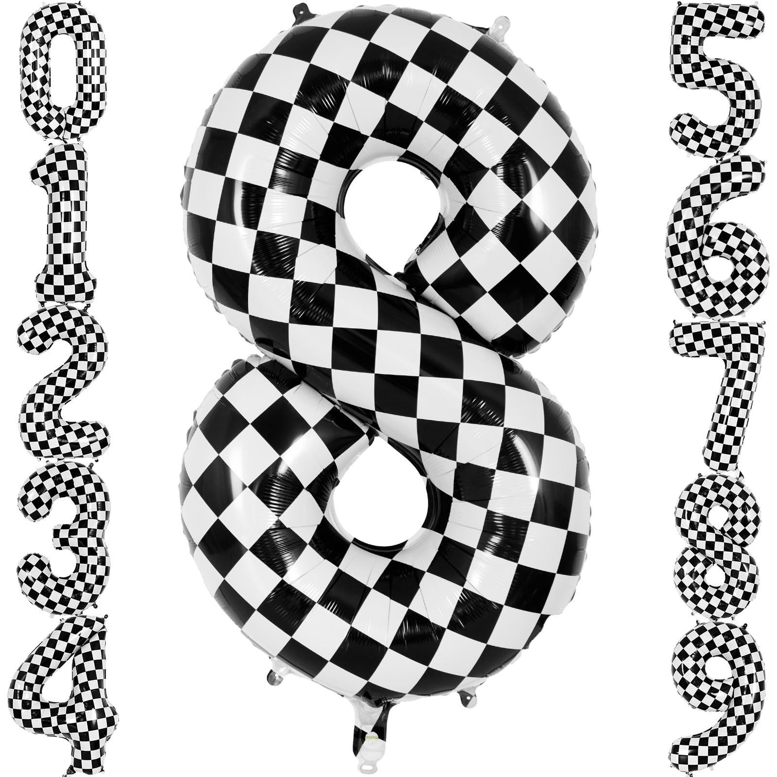 Checkered Number 8 Balloon 40 Inch, Large Foil Black and White Number Balloon... gallery