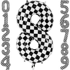Checkered Number 8 Balloon 40 Inch, Large Foil Black and White Number Balloon…