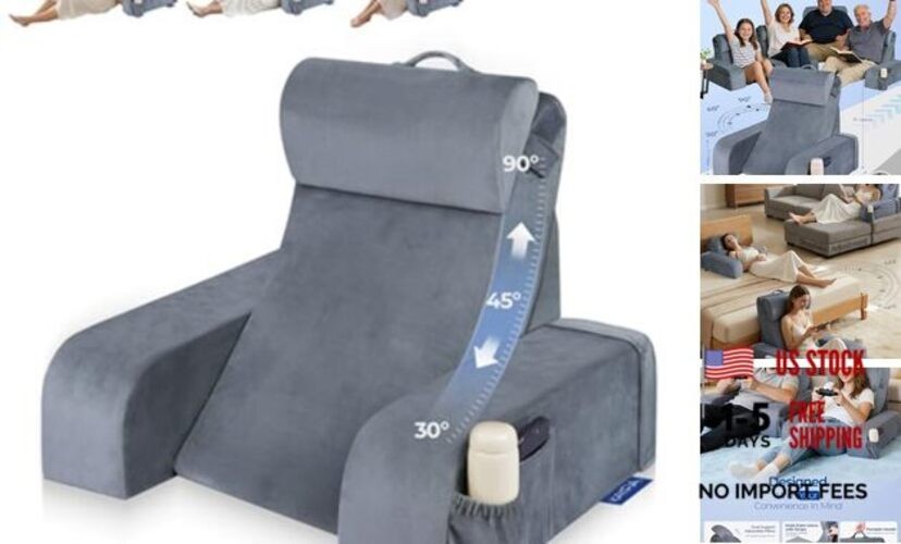 Reading Pillow with 30-90° Stepless Adjustable Angle & Height, 2 Standard Gray gallery