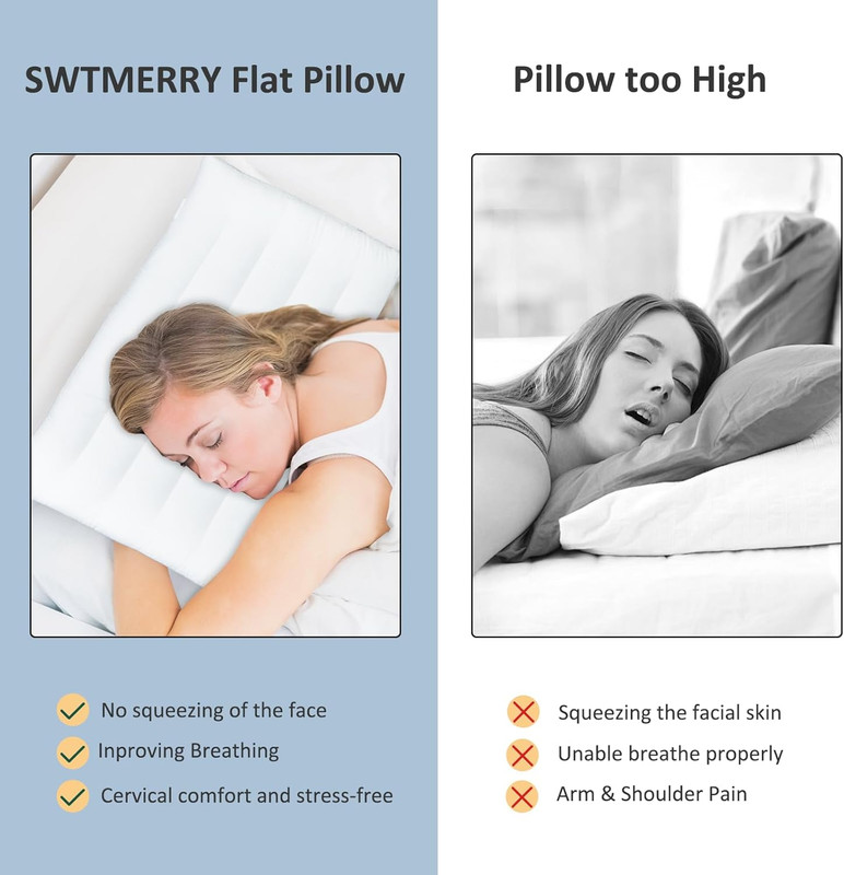 Flat Pillows for Sleeping,Ultra Thin Bed Pillows Standard Size for Stomach and S gallery