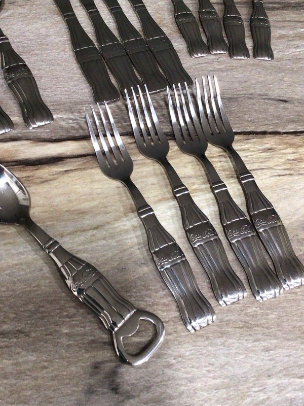 Vintage Gibson Coca Cola Flatware Set 17pc Stainless Steel Coke Bottle Handle gallery