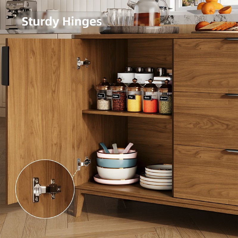 Sideboard Buffet Cabinet, 59" Fluted Storage Cabinet with 3 Drawers for Kitchen gallery