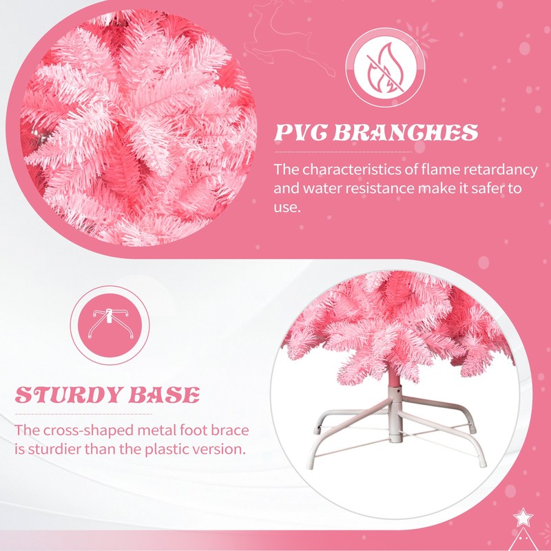 7.5 FT Hinged Christmas Tree, Artificial Pencil Christmas Tree, Pink gallery