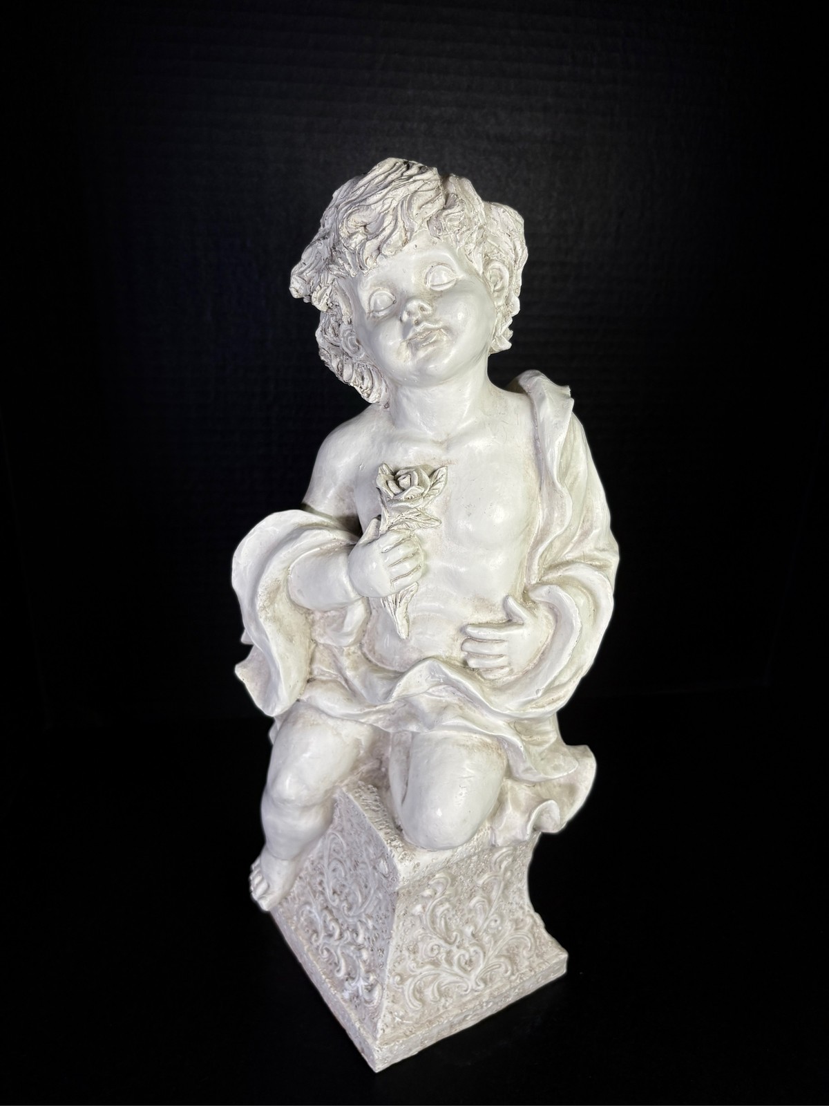 Stone Look Cherub Angel Statue Holding Rose Garden Decor Figurine gallery
