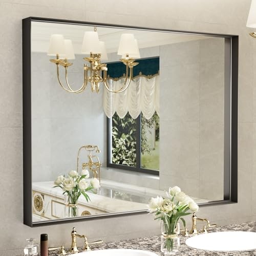 Bathroom Mirrors for Over Sink, 40x30 Inch Wall Mirror, Metal 40"L x 30"W Black gallery