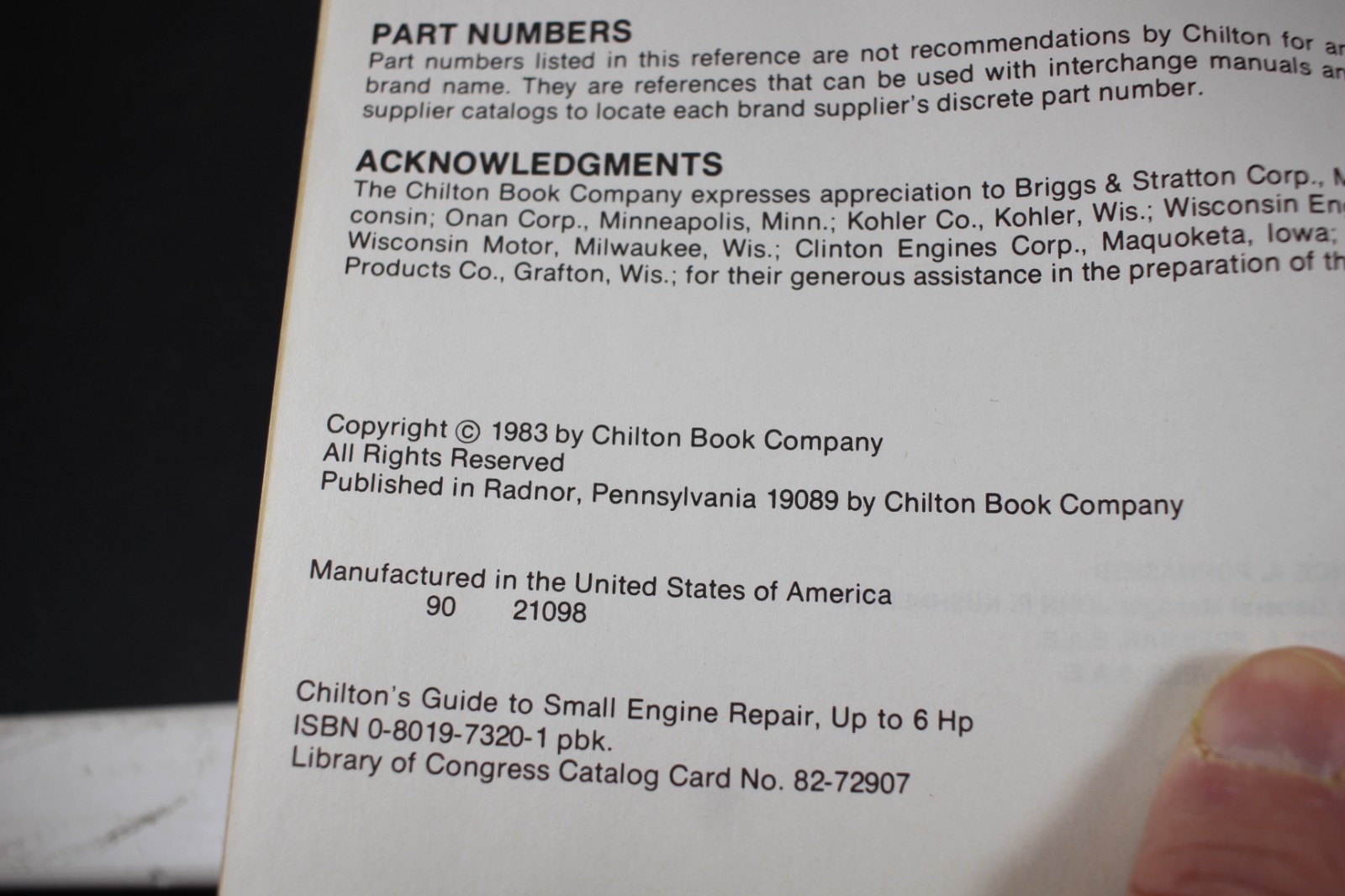 Chiltons small engine repair manual, up to 6hp gallery
