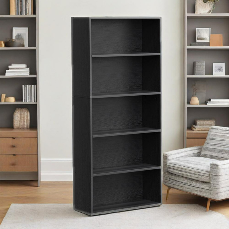CONCETTA 5 Shelf Bookcase 53" Tall Bookshelf Black (5 Tier Black, FREESHIP) gallery