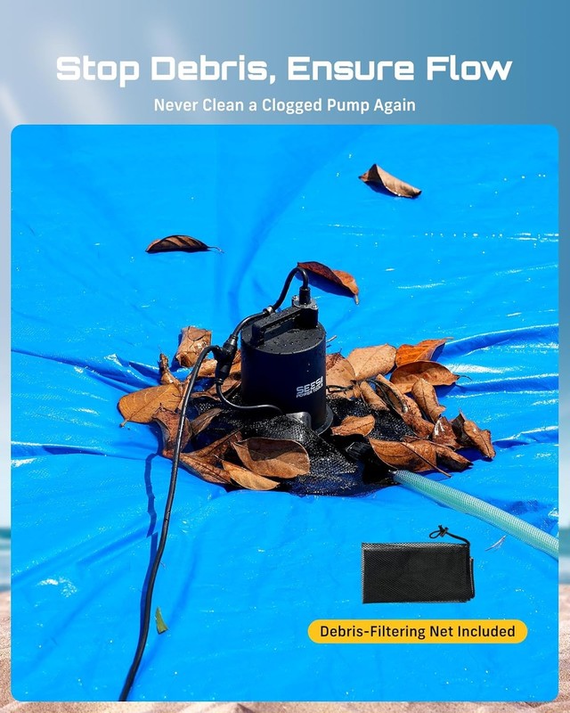SEESII Automatic Pool Cover Pump 1/3HP Pool Cover Pump with Auto On/Off 3035GPH gallery