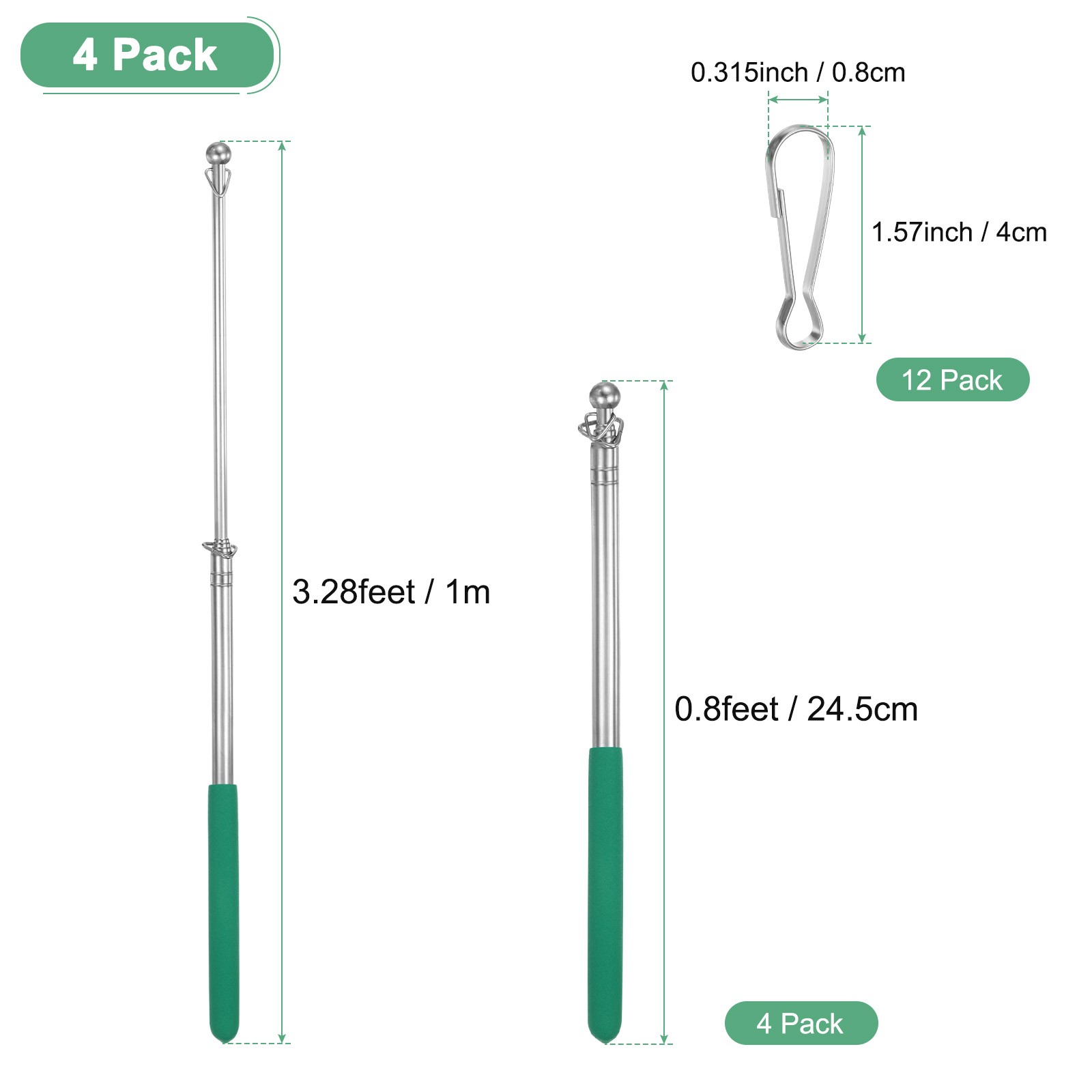 4-Pack 3.28Ft/1M Telescopic Flag Pole with Clips Green gallery