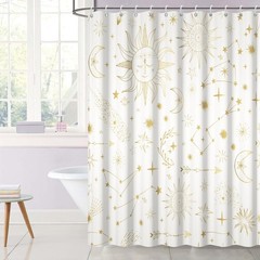 Concise Style Shower Curtain Sun Moon Star Drawing Cute Modern Soft Machine W…