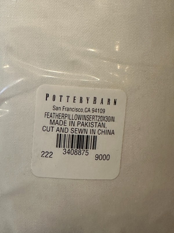 Pottery Barn Down Feather Pillow Insert 20" x 30" NEW in package HTF size gallery