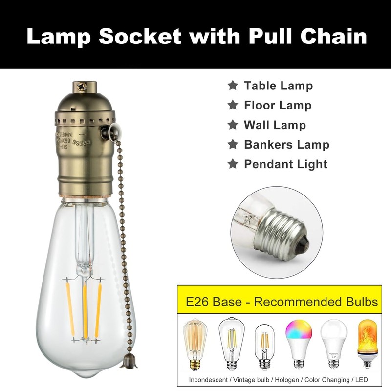 Pull Chain Lamp Socket Replacement, E26 Standard Threaded Base, Antique Brass gallery