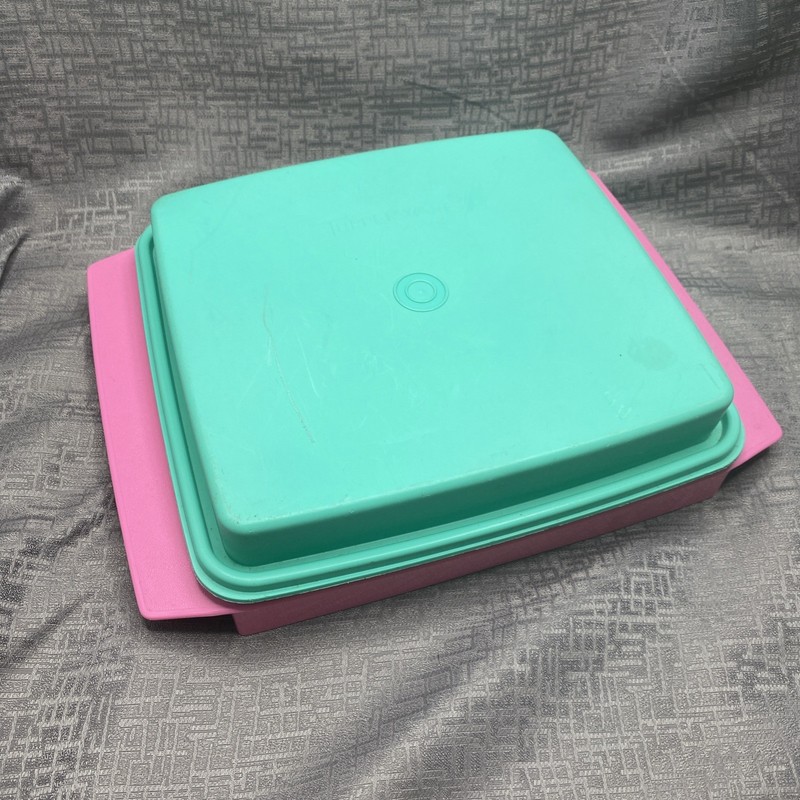 Vintage 90's Tupperware Deviled Egg Carrier 723-1 Pink Teal Kitchen Container gallery