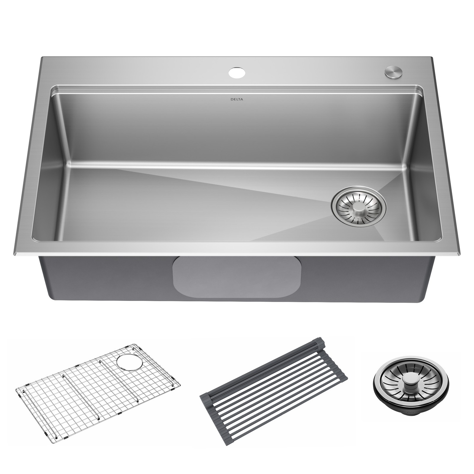 Delta Emery 33" Workstation Sink, Single Bowl w/ Ledge+Kit-Certified Refurbished gallery