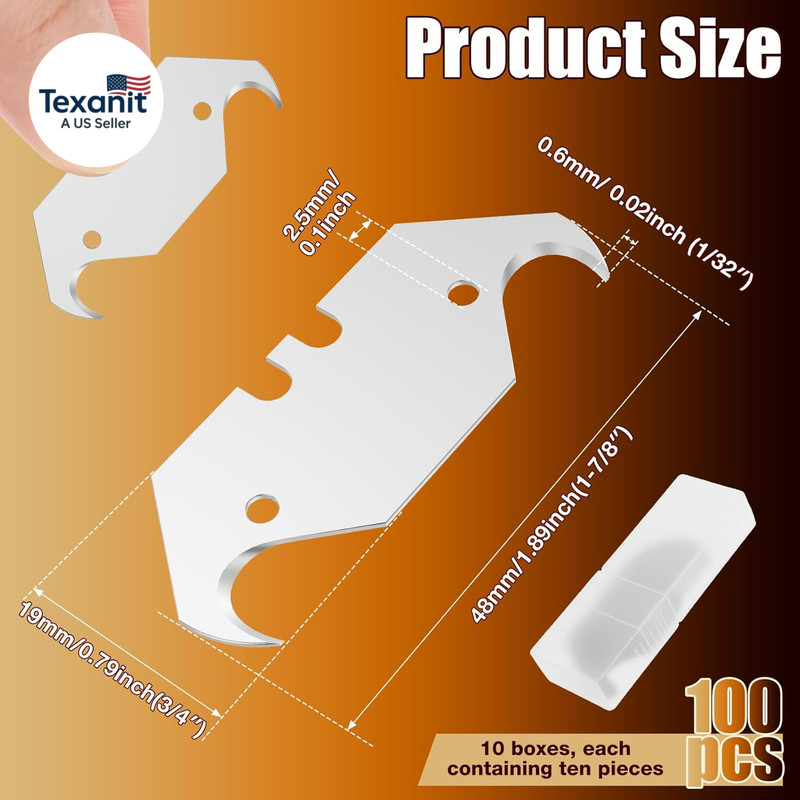 100 Pack Hook Blades, Utility Knife Hooked Blades in Storage Box, Heavy Duty SK5 gallery