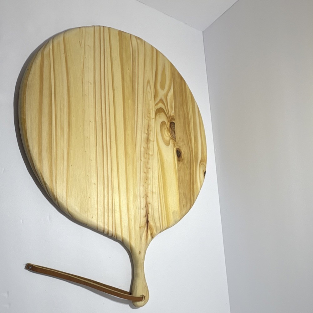 Wood Cutting Board Round Large Solid Plain Light Yellow Handle Brown