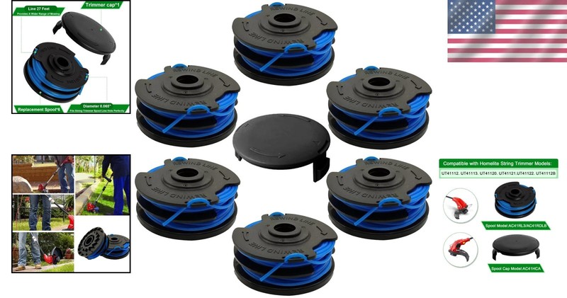 Durable 27ft Electric String Trimmer Spools & Cap Set - Fits Homelite Models gallery