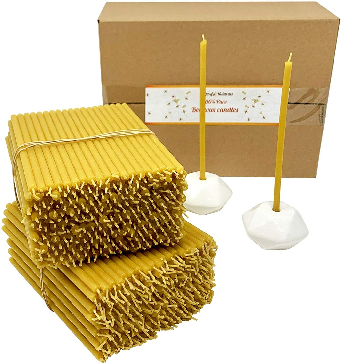 500 Natural 100% Pure Beeswax Taper Candles ( 6") Natural Honey Scent Bulk gallery