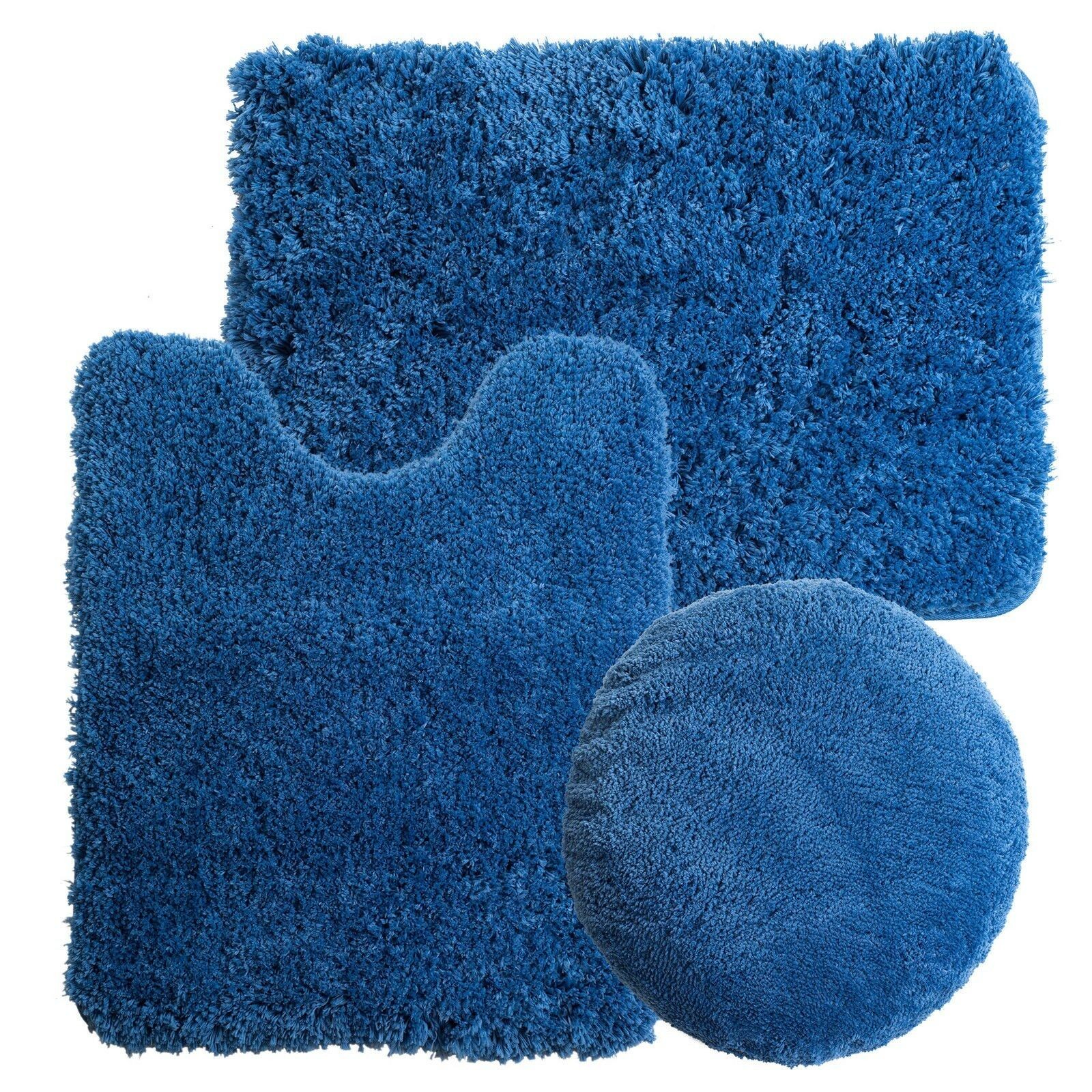 Lavish Home 3 Piece Super Plush Bath Rug Set Navy Blue Mat Toilet Seat Cover gallery