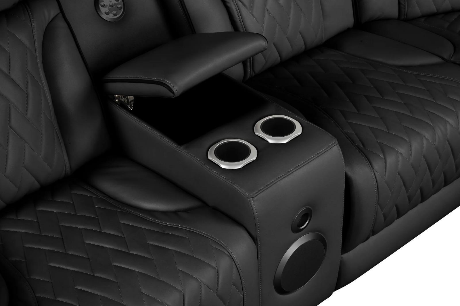 NEW 115" Wide LED Sectional Power Recliner & Adj Headrest w/ BT Speaker Black gallery