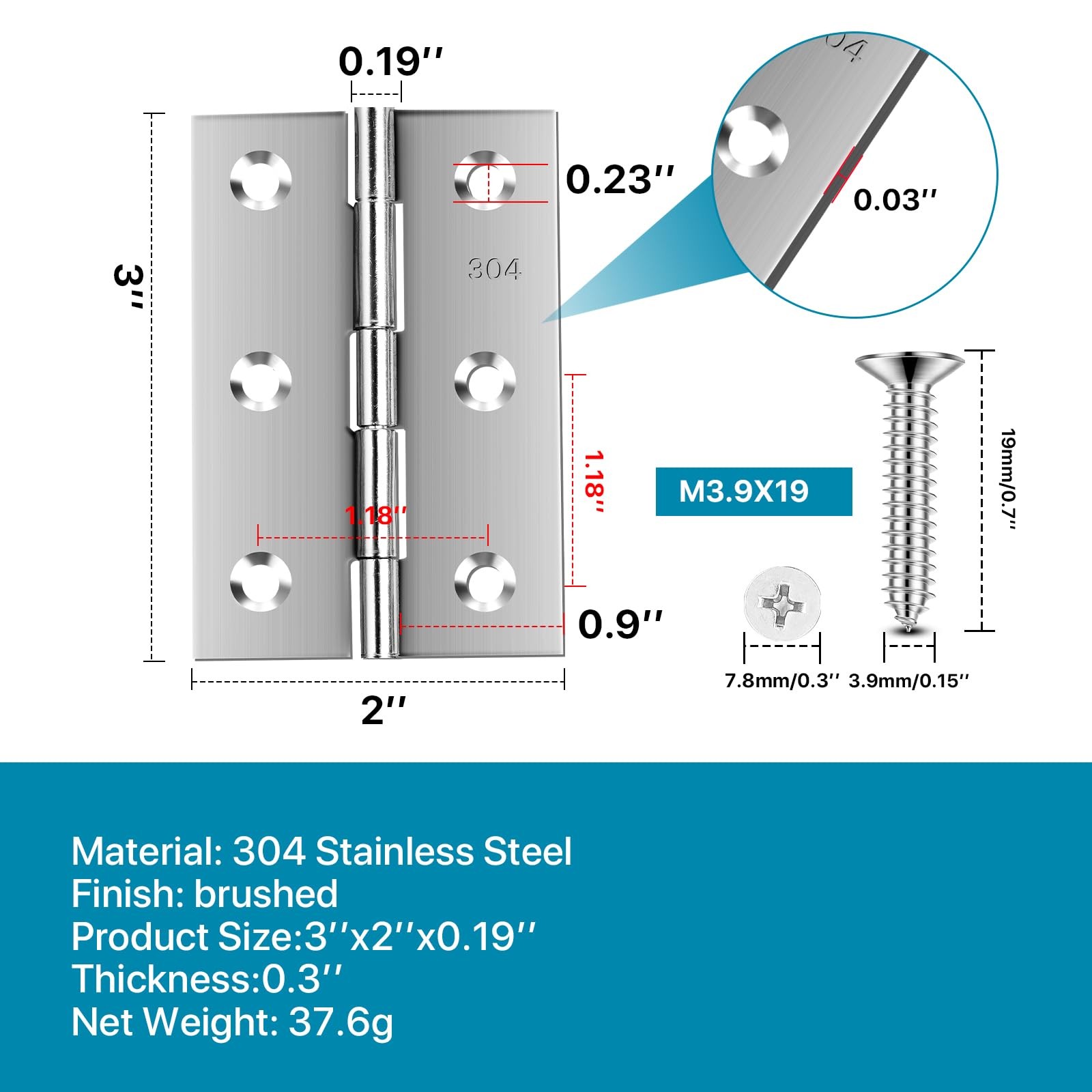 Stainless Steel 3 Inch Folding Hinges for Furniture 4pcs 3x2 Inch, Silver gallery