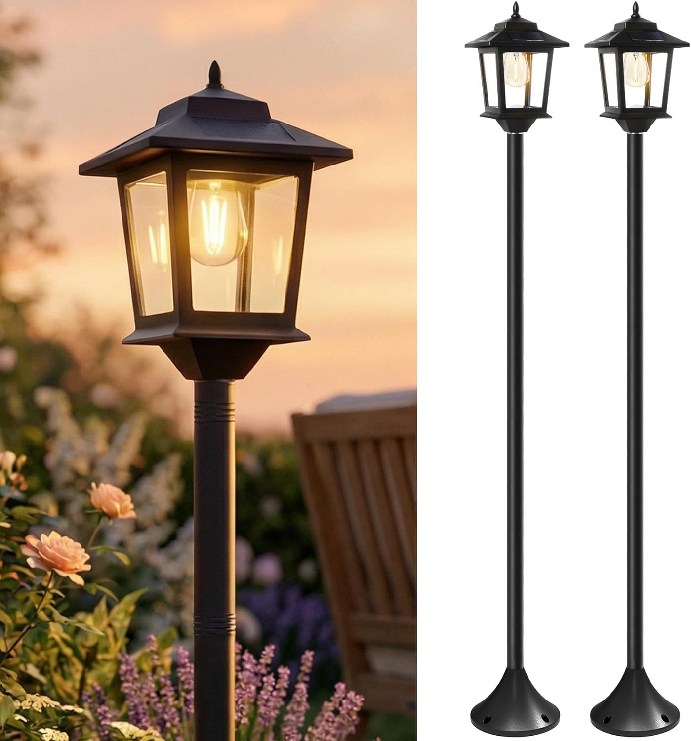 Outdoor Solar Post Lights, 2-Pack 63" Dusk to Dawn Solar Lamp Posts, Waterproof gallery