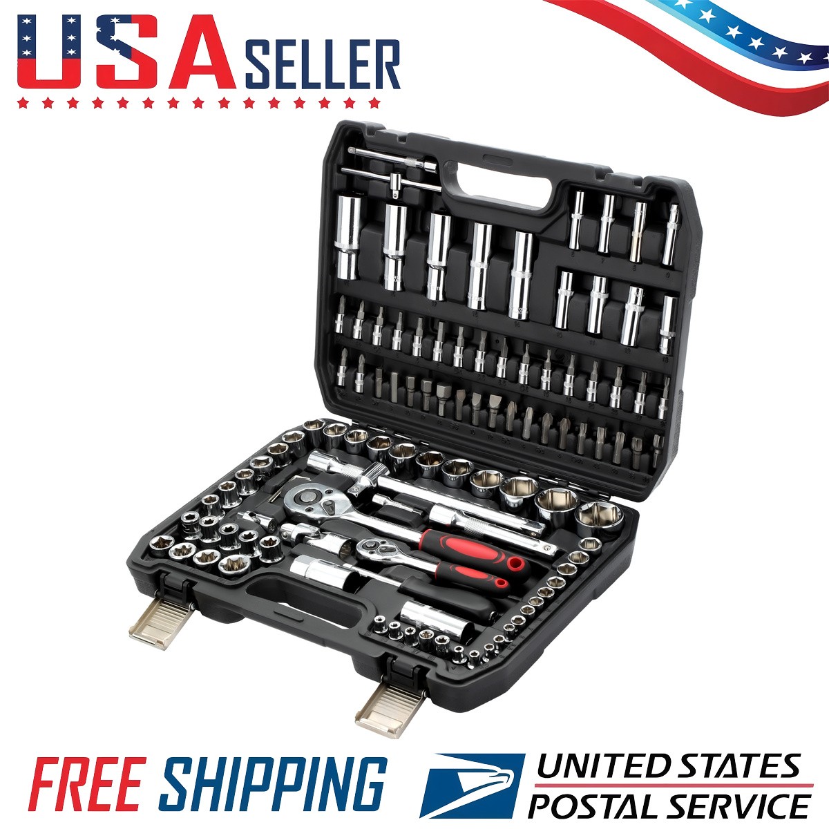 108Pcs Mechanics Tool Set Kit 6-Point Socket Ratchet Torx Hex Wrench Tool gallery