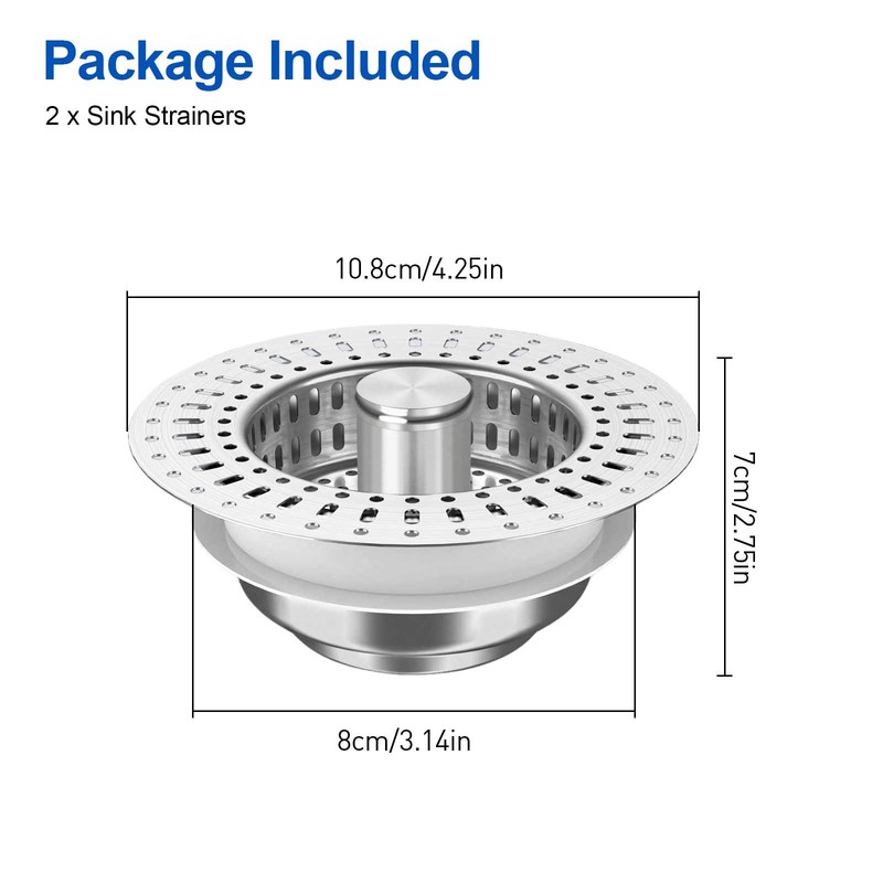 2PCS 5in1 Kitchen Sink Strainer Stopper Set Pop-up Drain Filter Anti-Clog Basket gallery