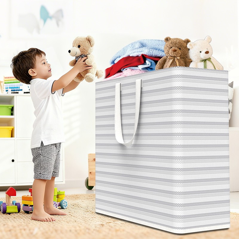 200L Laundry Hamper 3 Section Collapsible Laundry Basket Dirty Clothes Hampers gallery