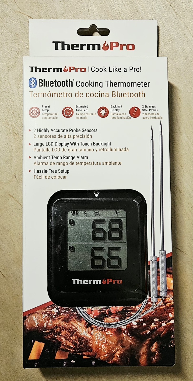 ThermoPro TP25 Bluetooth Wireless Meat Thermometer 2 Probes LCD Backlight 500FT gallery