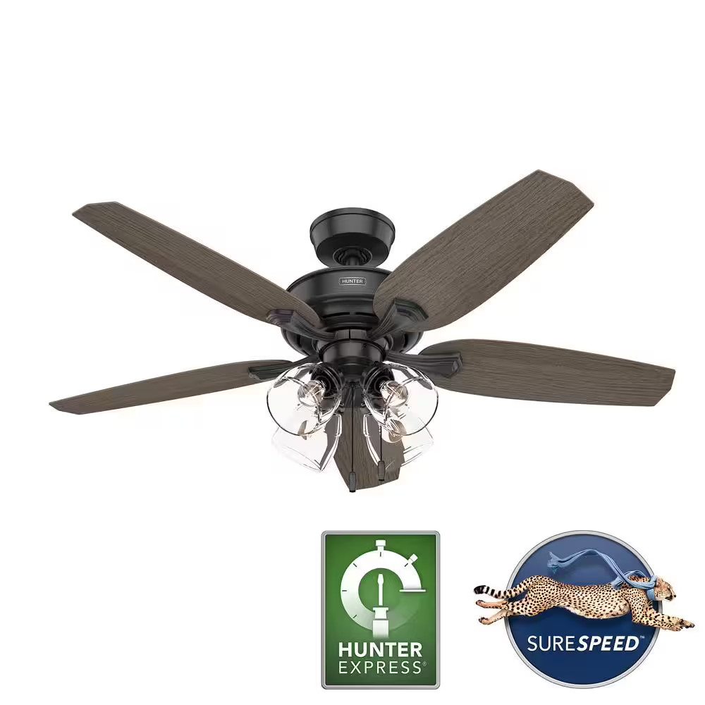 Channing 52 In. Express Indoor Matte Black Ceiling Fan with Light Kit Included gallery