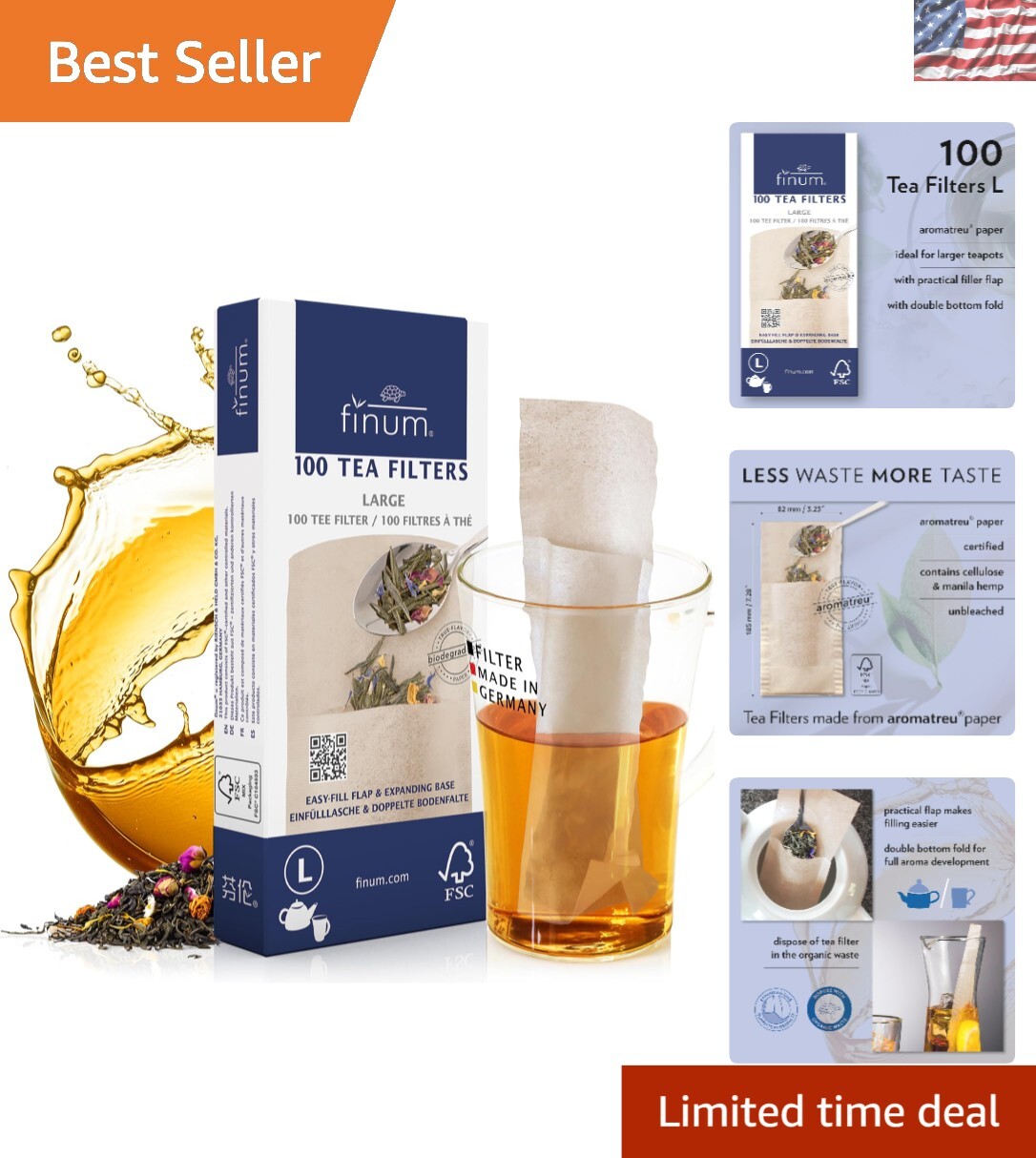 100 Count Disposable Brown Tea Filter Bags - Large, Eco-Friendly Natural Fiber gallery