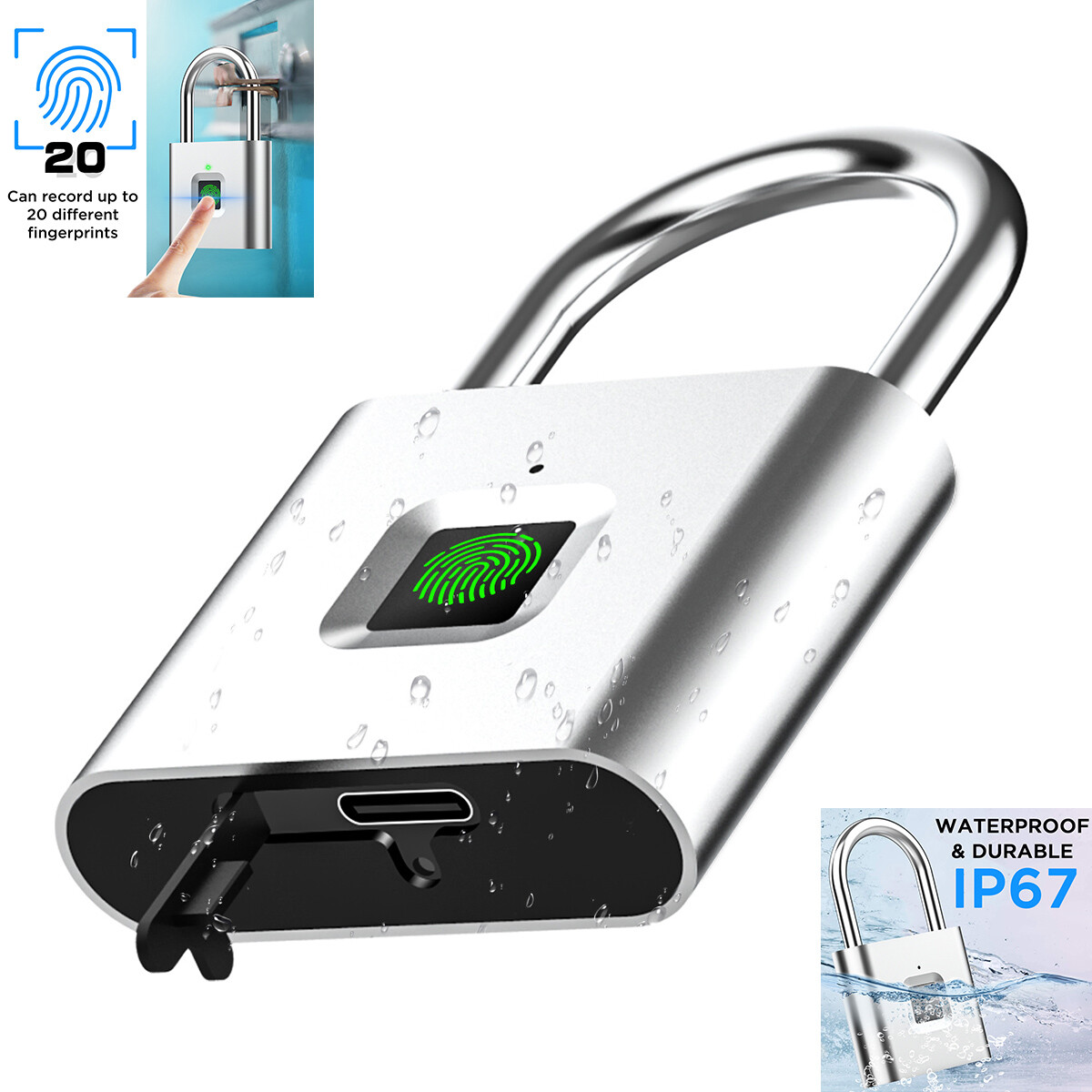 Rechargeable Fingerprint Pad Lock Waterproof Thumbprint Lock Keyless Smart Lock gallery