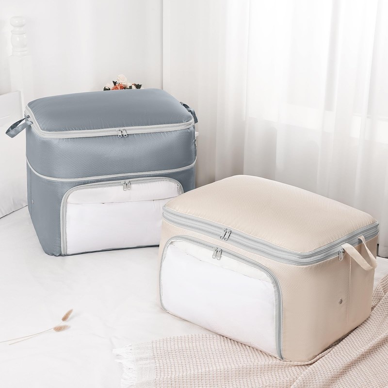 1 Pack 100L Large Capacity Blanket Comforter Storage Bag Front Opening Beige gallery